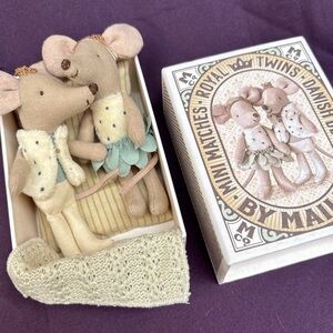 Maileg ROYAL TWINS little sister brother Mice Matchbox Blue Girlhood NEW retired